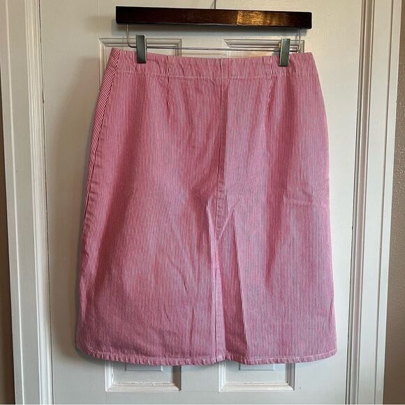 NEW WOMENS Christopher & Banks PINK & WHITE PINSTRIPE DENIM SKIRT SIZE 6 - Picture 2 of 6